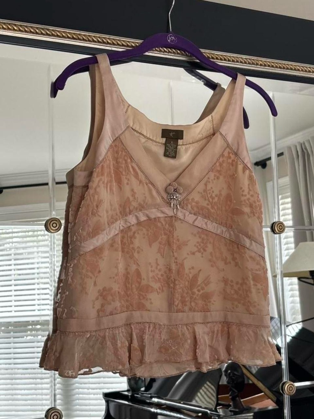 Vintage Anthropologie pink velvet floral tank top - Picture 4 of 6